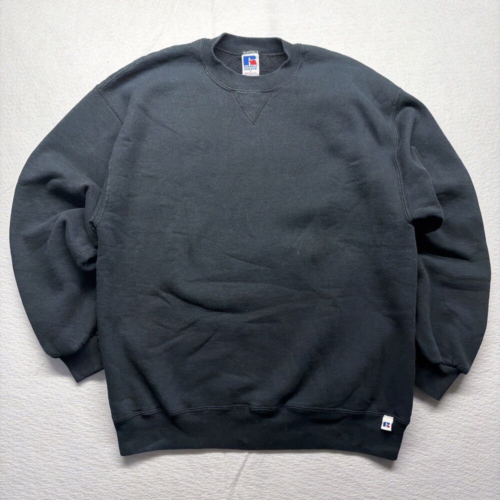 Vintage 90s Russell Athletic Black Blank Sweatshirt Crewneck Made in USA - Large